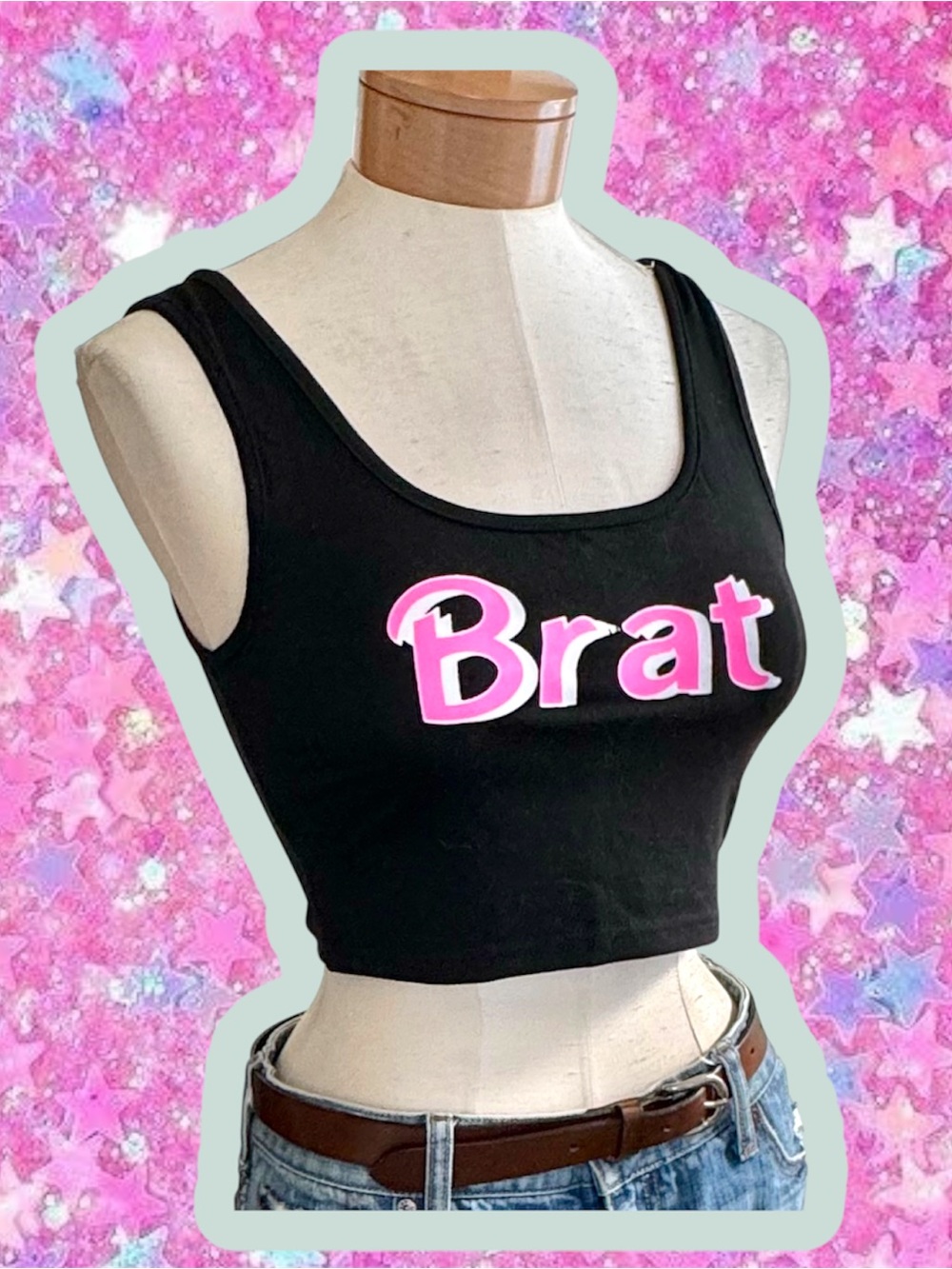 Brat graphic tank top XS S Barbie playboy Y2K 2000s cropped baby tee pink